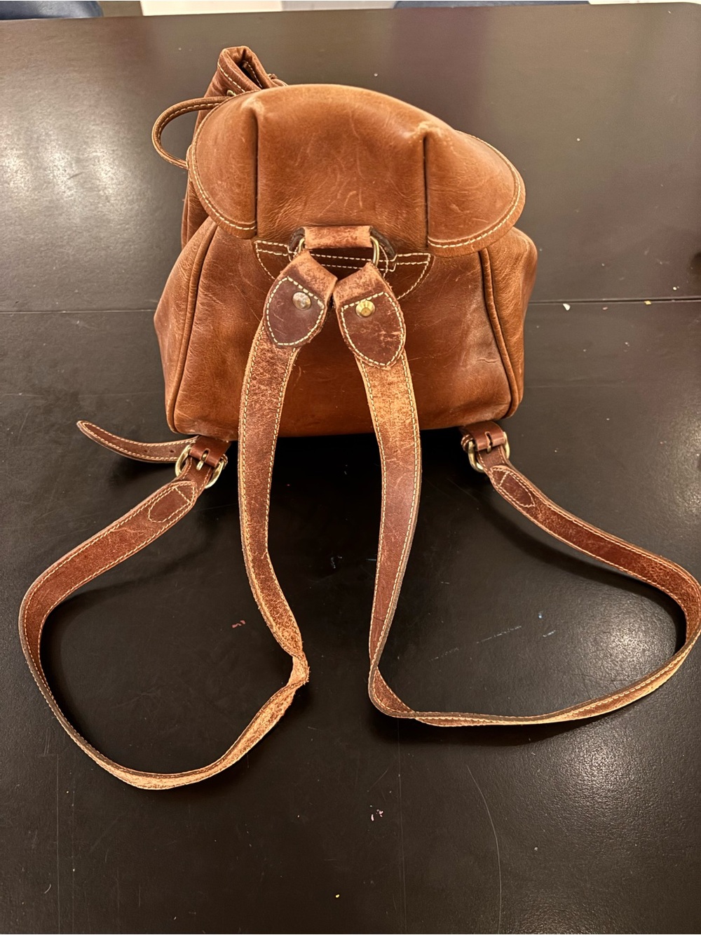 Vintage Leather Drawstring Backpack - Picture 2 of 8